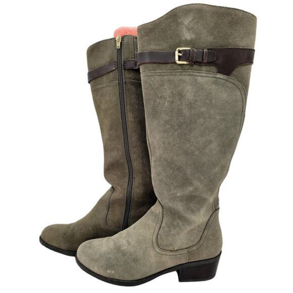 Audrey Brooke Suede‎ Gray Brown Mid Calf Riding Boots Shoes